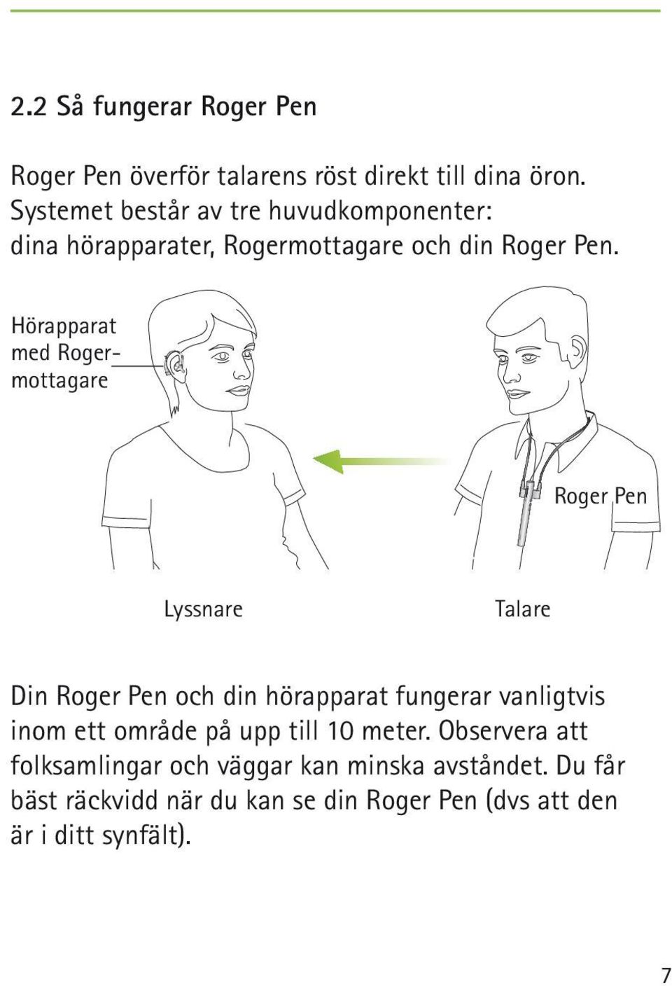 Hörapparat med Rogermottagare Roger Pen Lyssnare Talare Din Roger Pen och din hörapparat fungerar vanligtvis inom