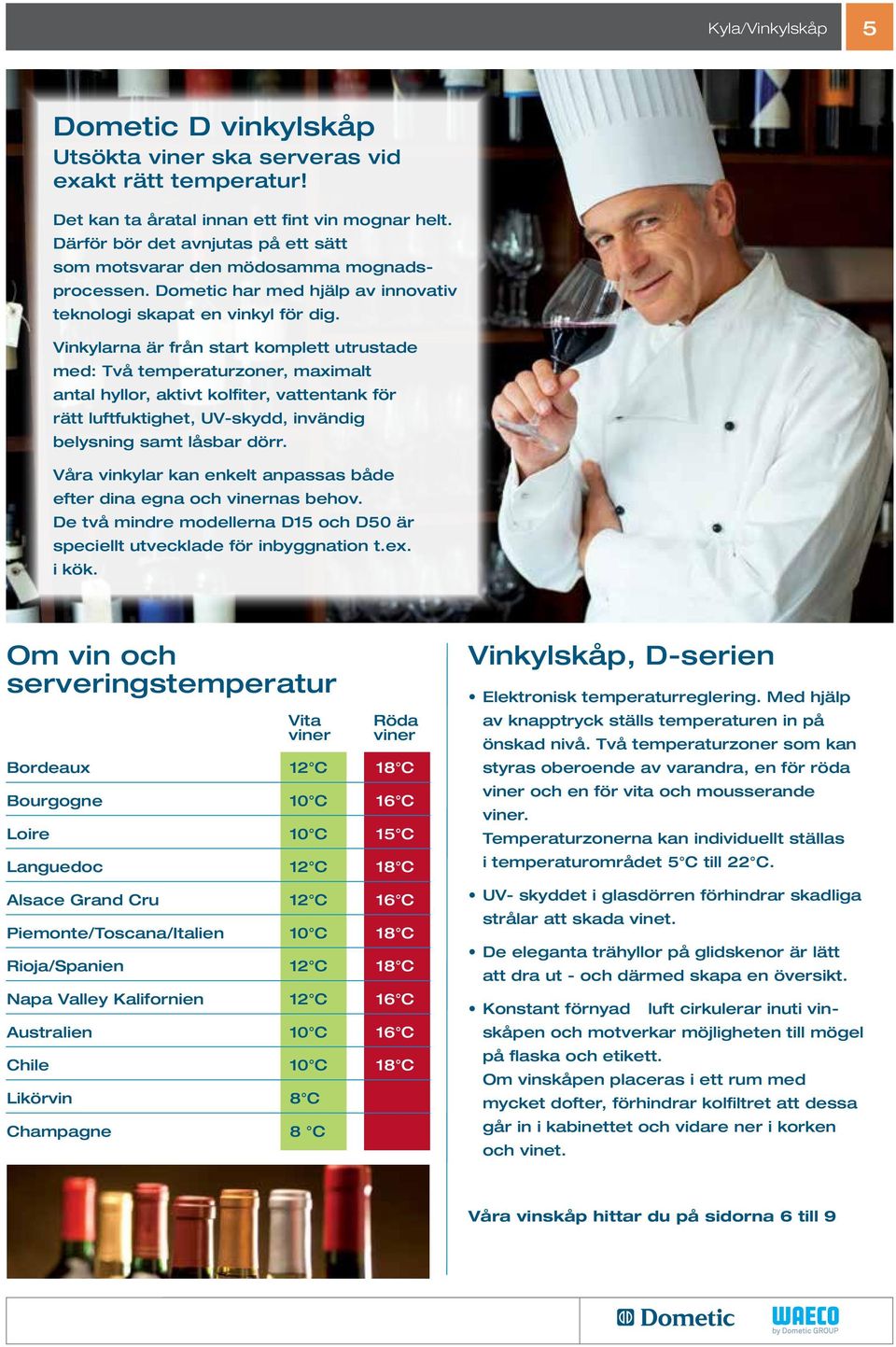 Vinkylarna är från start komplett utrustade med: Två temperaturzoner, maximalt antal hyllor, aktivt kolfiter, vattentank för rätt luftfuktighet, UV-skydd, invändig belysning samt låsbar dörr.