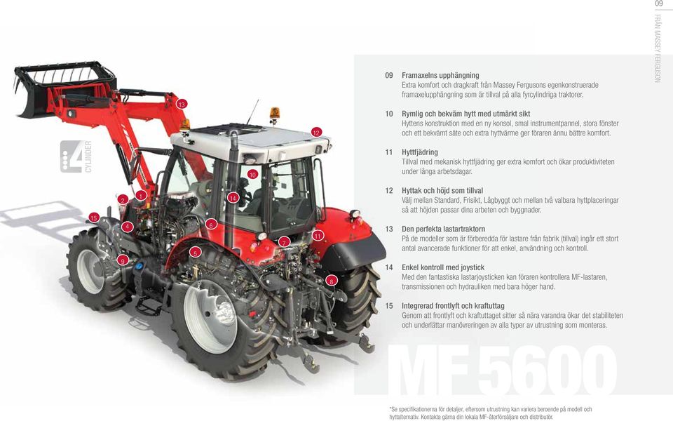 FRÅN MASSEY FERGUSON 4 CYLINDER 10 11 Hyttfjädring Tillval med mekanisk hyttfjädring ger extra komfort och ökar produktiviteten under långa arbetsdagar.