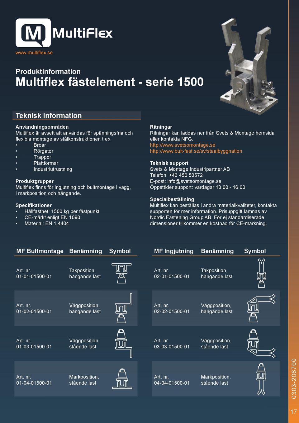 Broar Rörgator Trappor Plattformar Industriutrustning Produktgrupper Multiflex finns för ingjutning och bultmontage i vägg, i markposition och hängande.