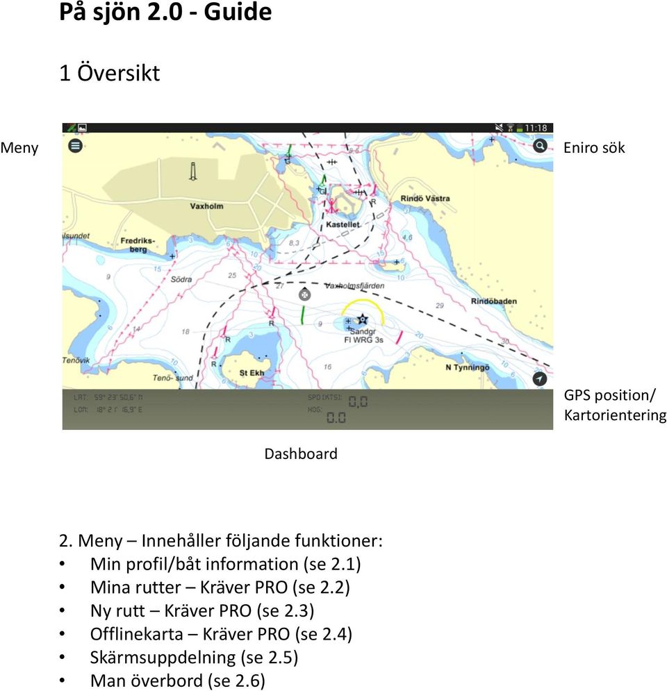 2. Meny Innehåller följande funktioner: Min profil/båt information (se 2.