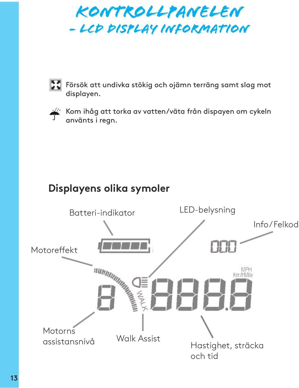 Kom ihåg att torka av vatten/väta från dispayen om cykeln använts i regn.