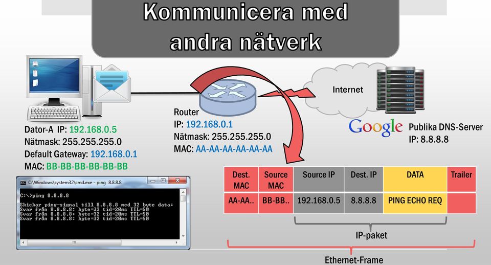 MAC Source MAC Publika DNS-Server IP: 8.8.8.8 Source IP Dest. IP DATA Trailer AA-AA.