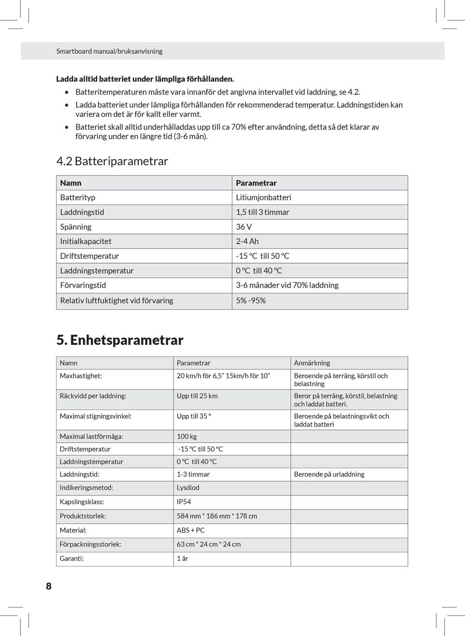 Batteriet skall alltid underhålladdas upp till ca 70% efter användning, detta så det klarar av förvaring under en längre tid (3-6 mån). 4.