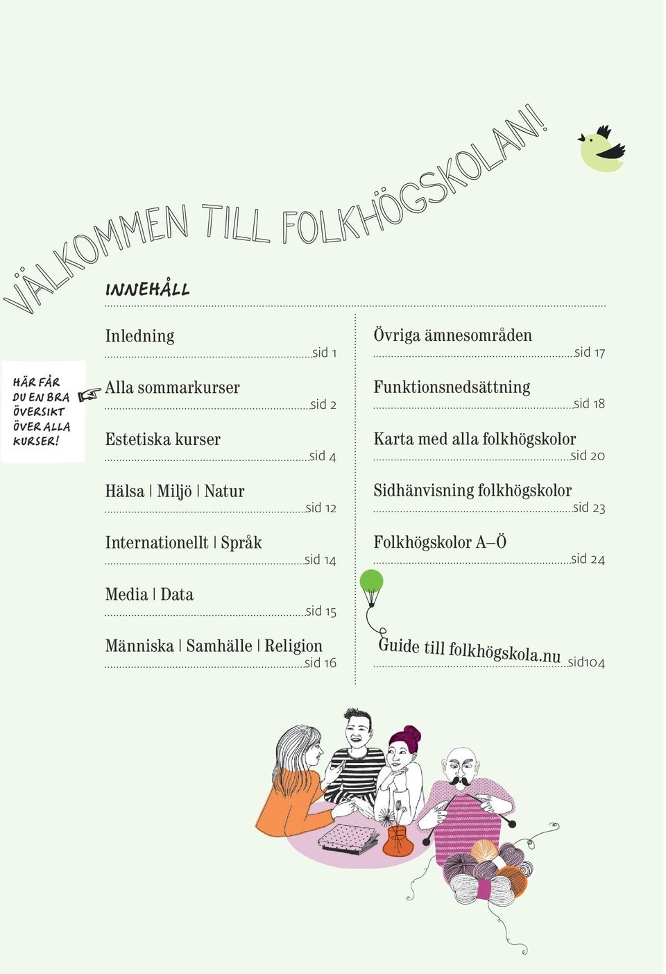 folkhögskolor sid 20 Hälsa Miljö Natur sid 12 Sidhänvisning folkhögskolor sid 23 Internationellt