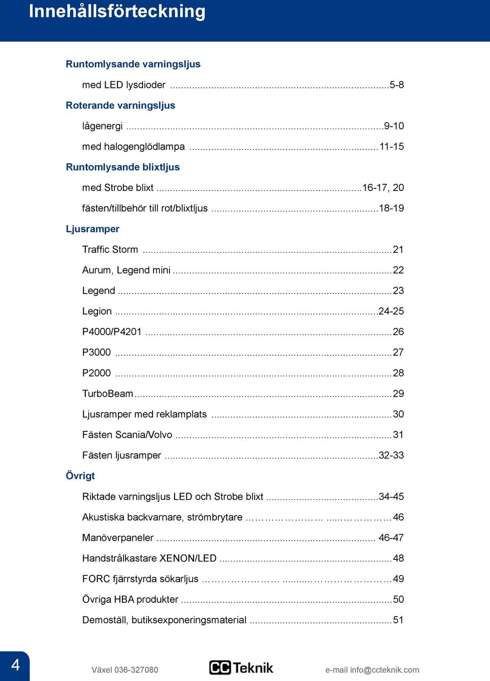..24-25 P4000/P4201...26 P3000...27 P2000...28 TurboBeam...29 Ljusramper med reklamplats...30 Fästen Scania/Volvo...31 Fästen ljusramper.