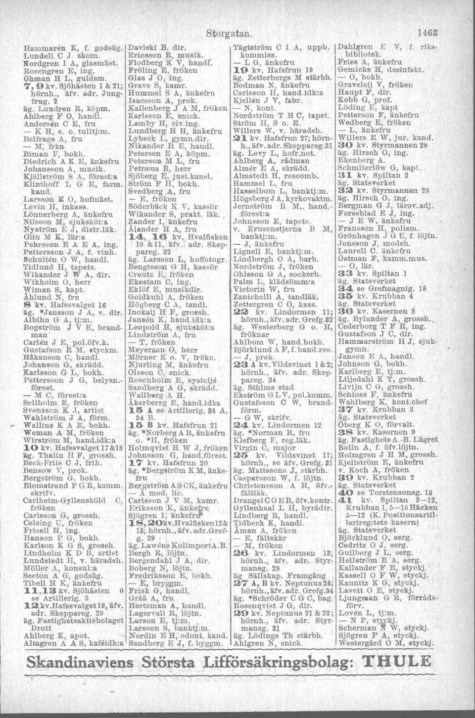 Andersen C E, fru Lamby H, civ.ing. - K H, e. o. tulltj:m. Lundberg H H, änkefru Belfrage A, fru Lybeck L, gymn.dir. - M;-frkn, Nikander H E, handl.