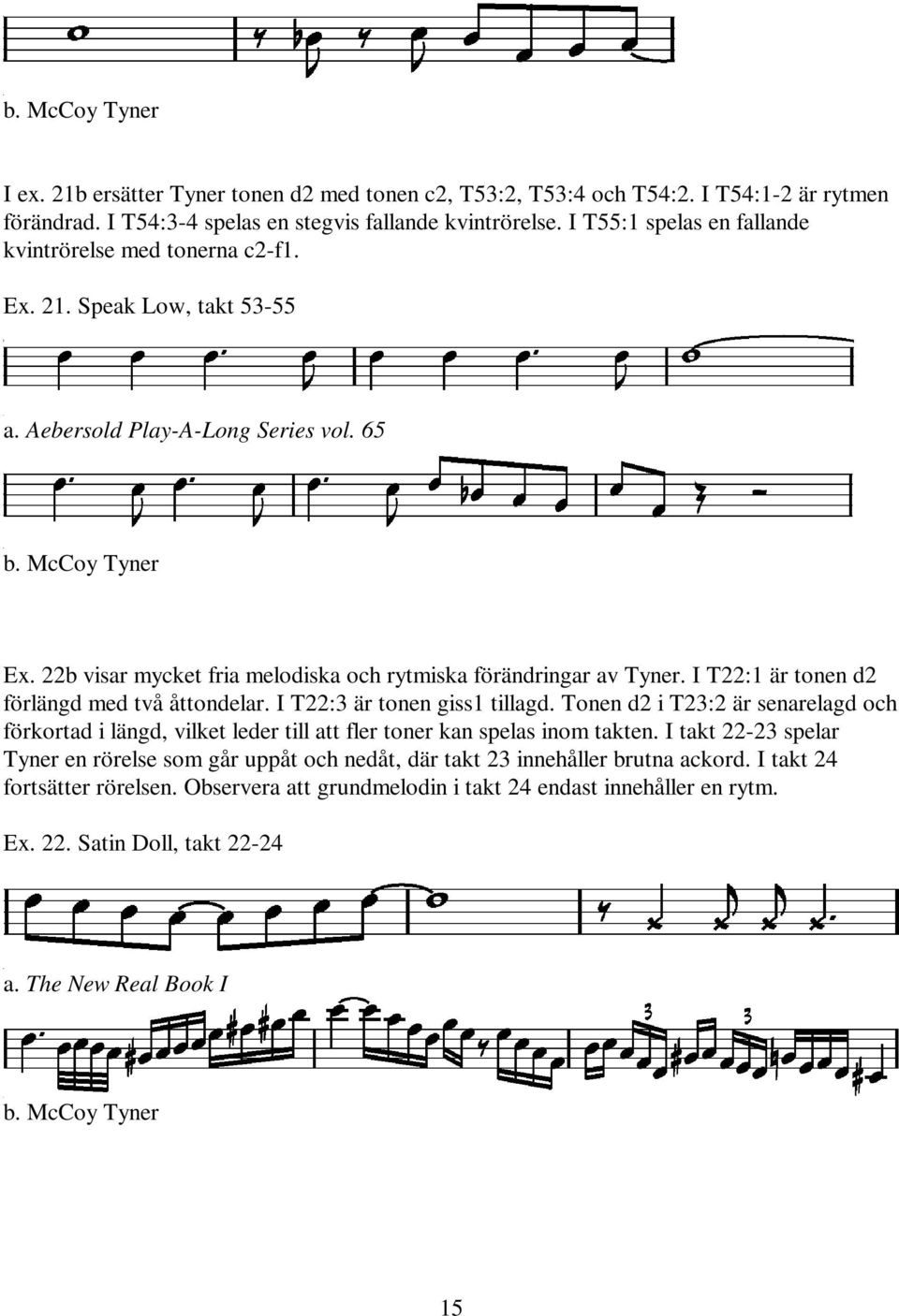 22b visar mycket fria melodiska och rytmiska förändringar av Tyner. I T22:1 är tonen d2 förlängd med två åttondelar. I T22: är tonen giss1 tillagd.