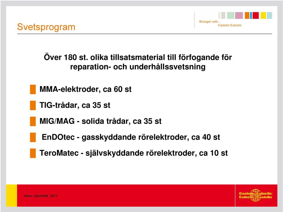 underhållssvetsning MMA-elektroder, ca 60 st TIG-trådar, ca 35 st