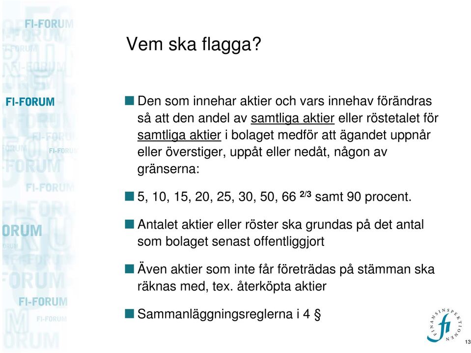 aktier i bolaget medför att ägandet uppnår eller överstiger, uppåt eller nedåt, någon av gränserna: 5, 10, 15, 20, 25,