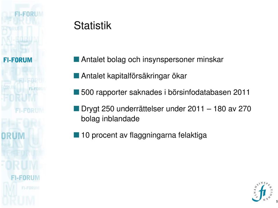 börsinfodatabasen 2011 Drygt 250 underrättelser under 2011