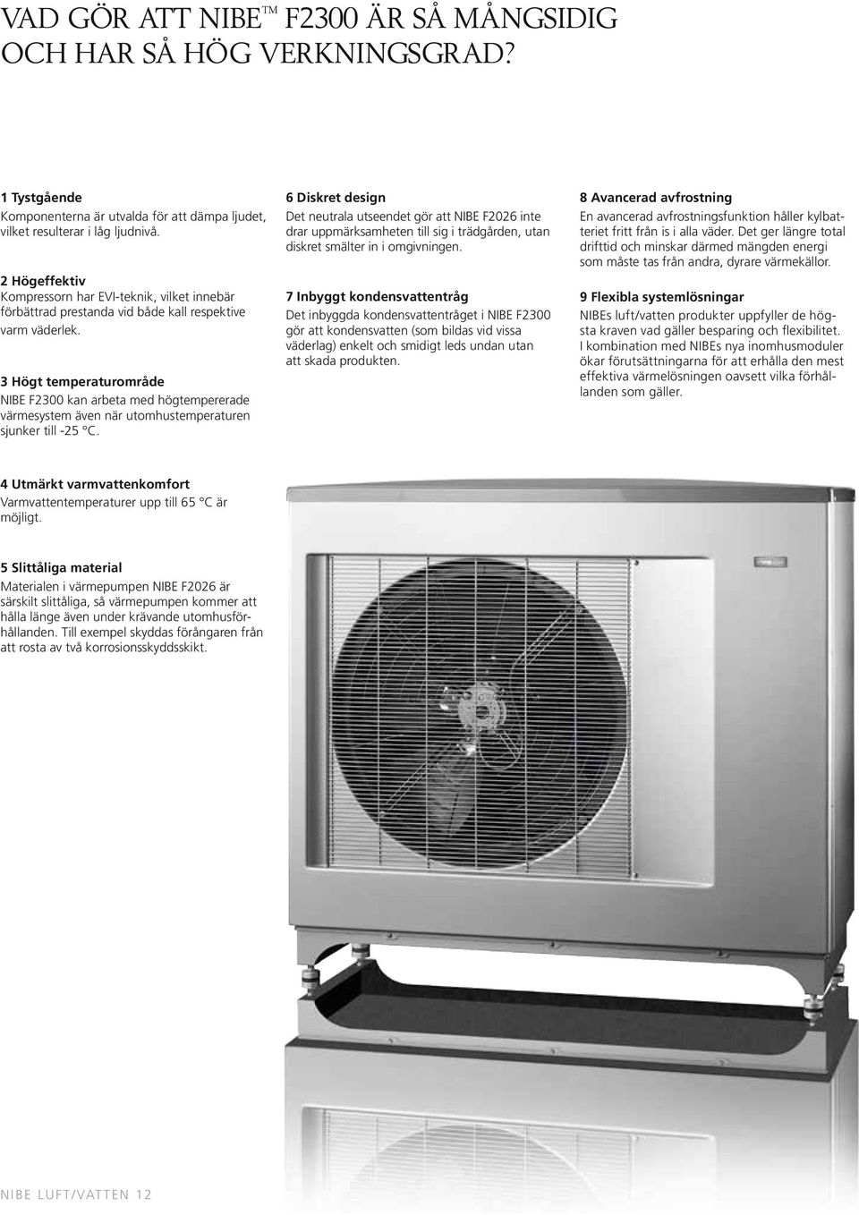 3 Högt temperaturområde NIBE F2300 kan arbeta med högtempererade värmesystem även när utomhustemperaturen sjunker till -25 C.