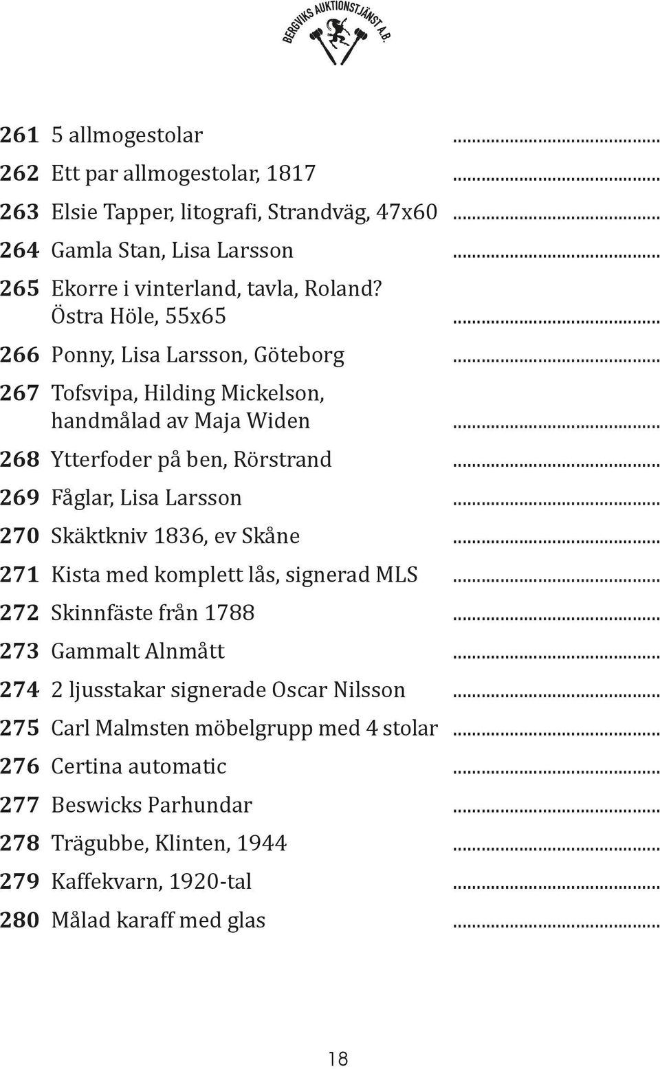 .. 270 Skäktkniv 1836, ev Skåne... 271 Kista med komplett lås, signerad MLS... 272 Skinnfäste från 1788... 273 Gammalt Alnmått... 274 2 ljusstakar signerade Oscar Nilsson.