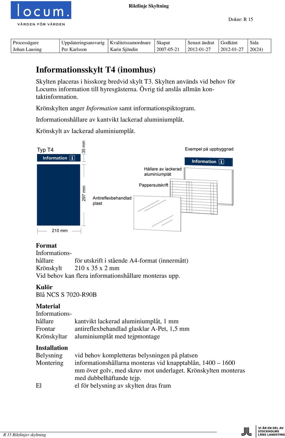 Informationshållare av kantvikt lackerad aluminiumplåt. Krönskylt av lackerad aluminiumplåt.