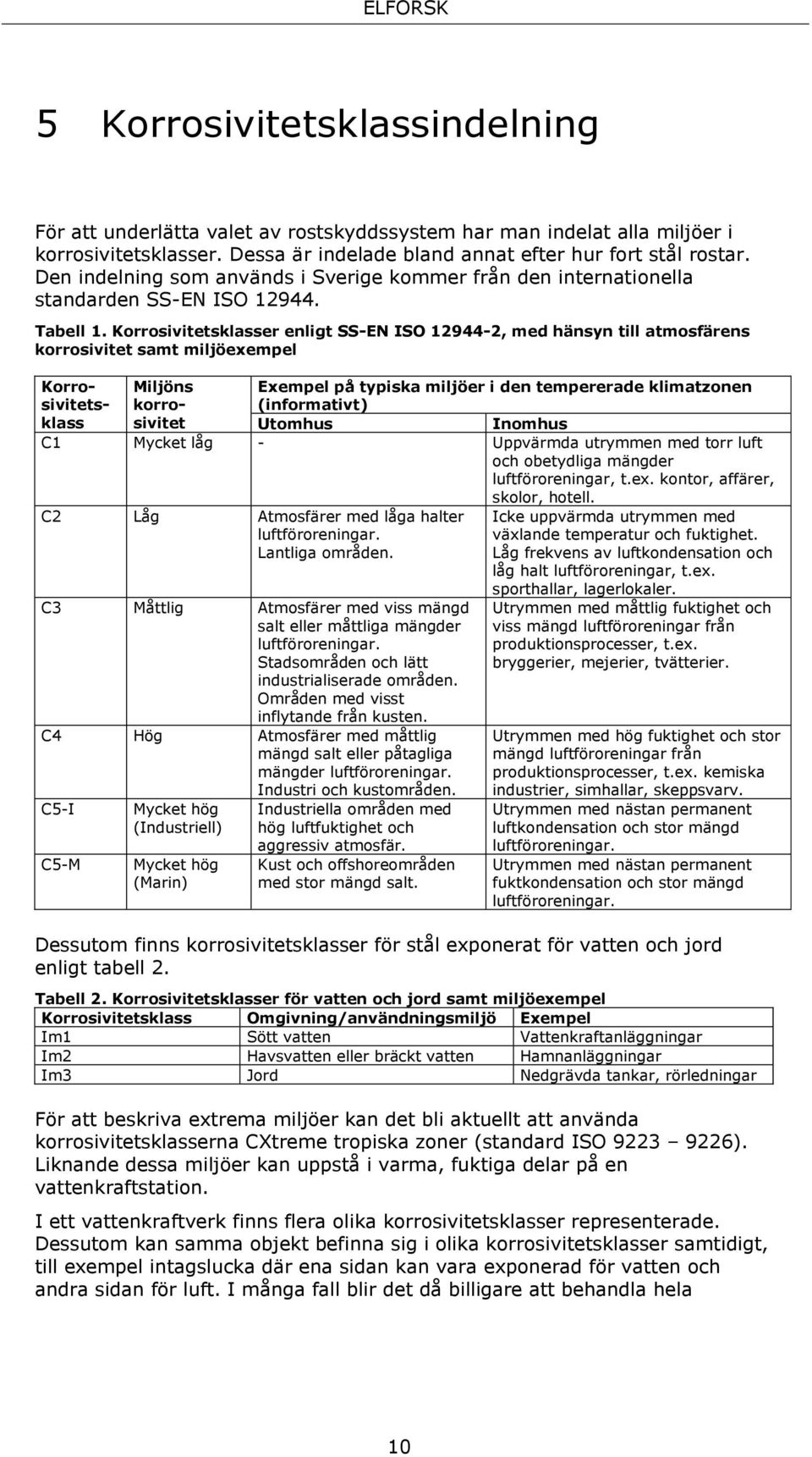 Korrosivitetsklasser enligt SS-EN ISO 12944-2, med hänsyn till atmosfärens korrosivitet samt miljöexempel Korrosivitets- Miljöns korro- Exempel på typiska miljöer i den tempererade klimatzonen