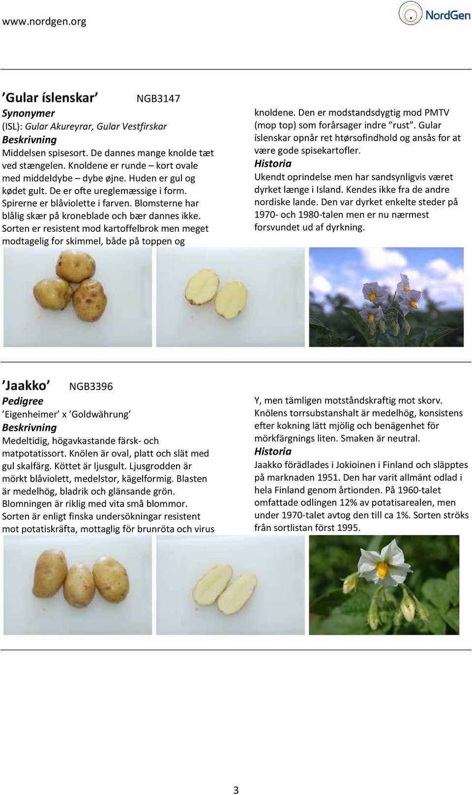 Sorten er resistent mod kartoffelbrok men meget modtagelig for skimmel, både på toppen og knoldene. Den er modstandsdygtig mod PMTV (mop top) som forårsager indre rust.