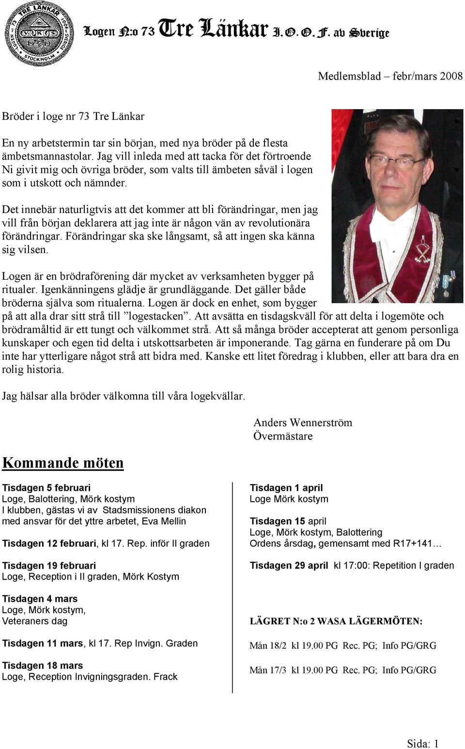 Kommande möten. Medlemsblad febr/mars Bröder i loge nr 73 Tre Länkar - PDF  Gratis nedladdning