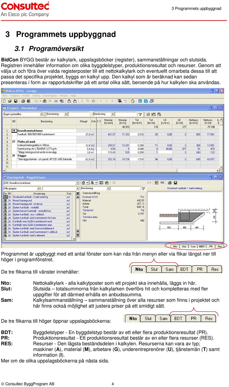 Genom att välja ut och föra över valda registerposter till ett nettokalkylark och eventuellt omarbeta dessa till att passa det specifika projektet, byggs en kalkyl upp.