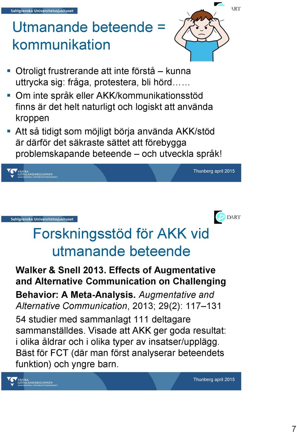 Forskningsstöd för AKK vid utmanande beteende Walker & Snell 2013. Effects of Augmentative and Alternative Communication on Challenging Behavior: A Meta-Analysis.