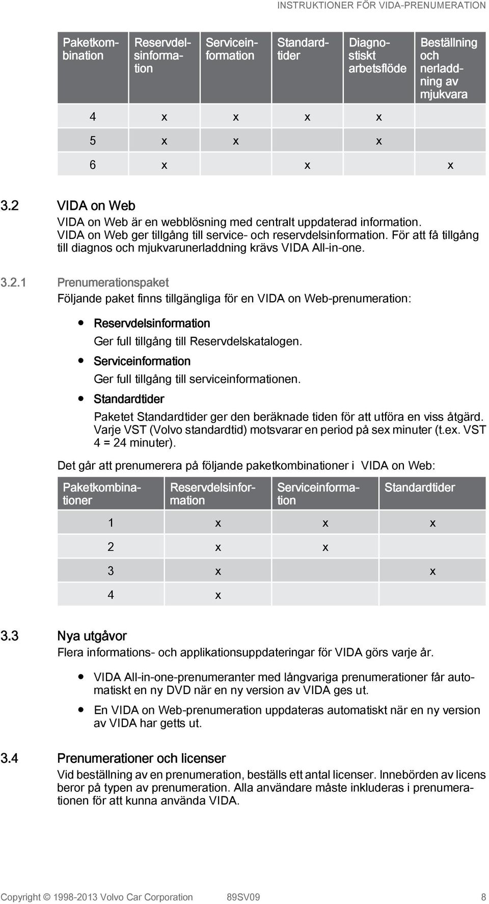 För att få tillgång till diagnos och mjukvarunerladdning krävs VIDA All-in-one. 3.2.