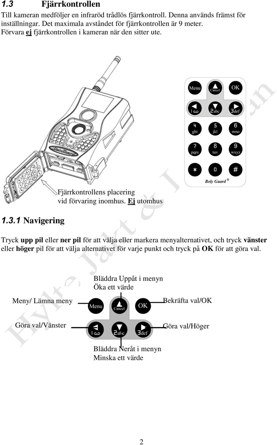 1 Navigering Fjärrkontrollens placering vid förvaring inomhus.