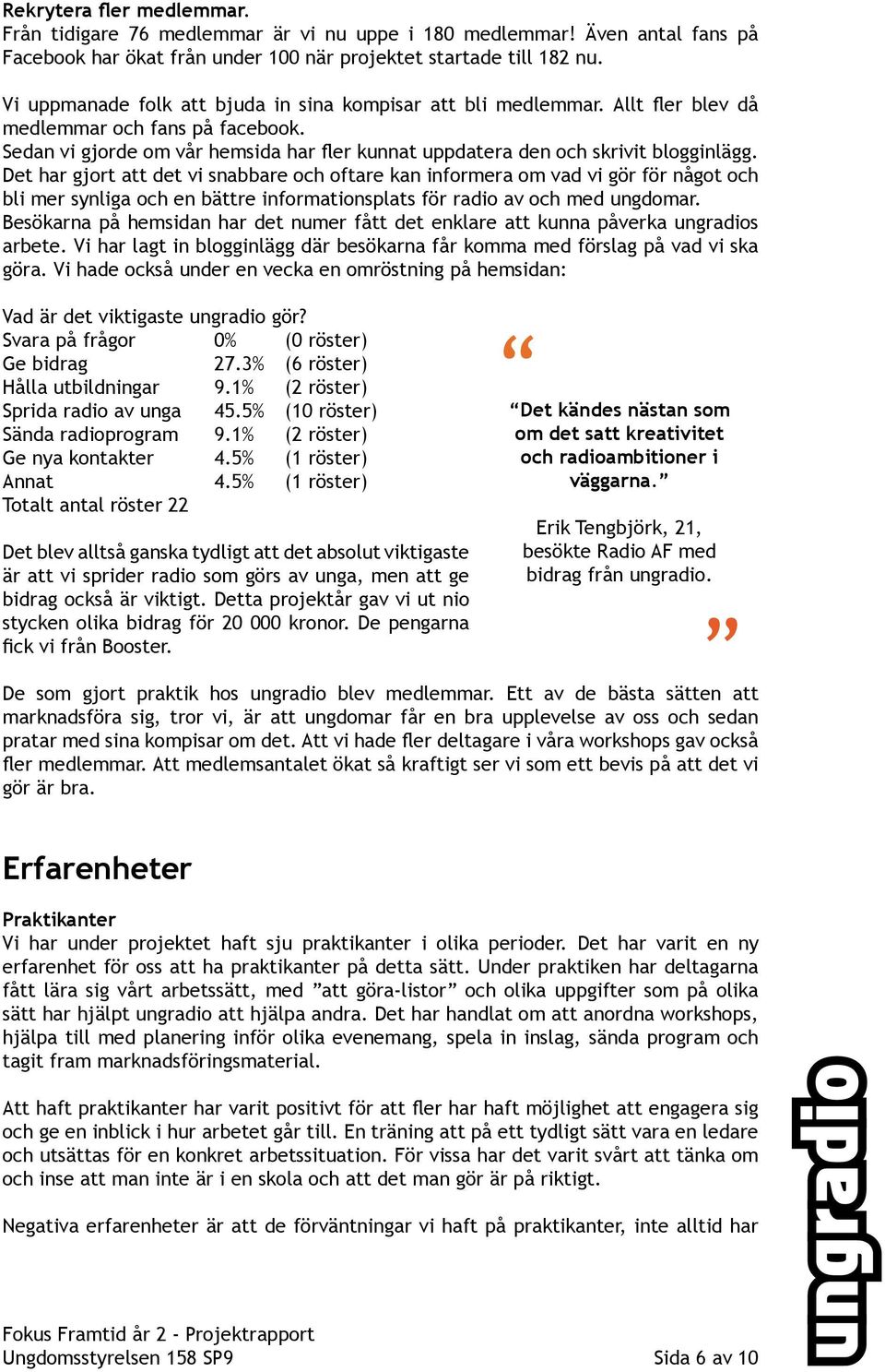 Det har gjort att det vi snabbare och oftare kan informera om vad vi gör för något och bli mer synliga och en bättre informationsplats för radio av och med ungdomar.