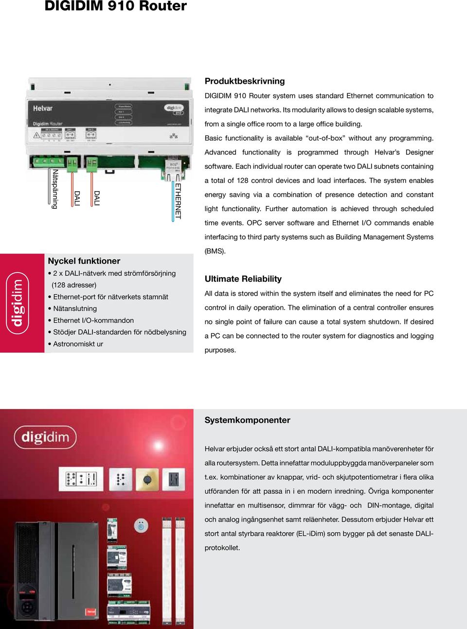 Advanced functionality is programmed through Helvar s Designer Nätspänning DALI DALI ETHERNET software.