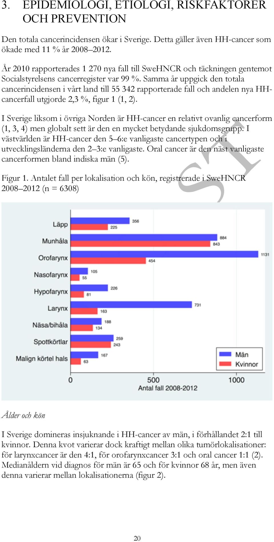 Samma år uppgick den totala cancerincidensen i vårt land till 55 342 rapporterade fall och andelen nya HHcancerfall utgjorde 2,3 %, figur 1 (1, 2).