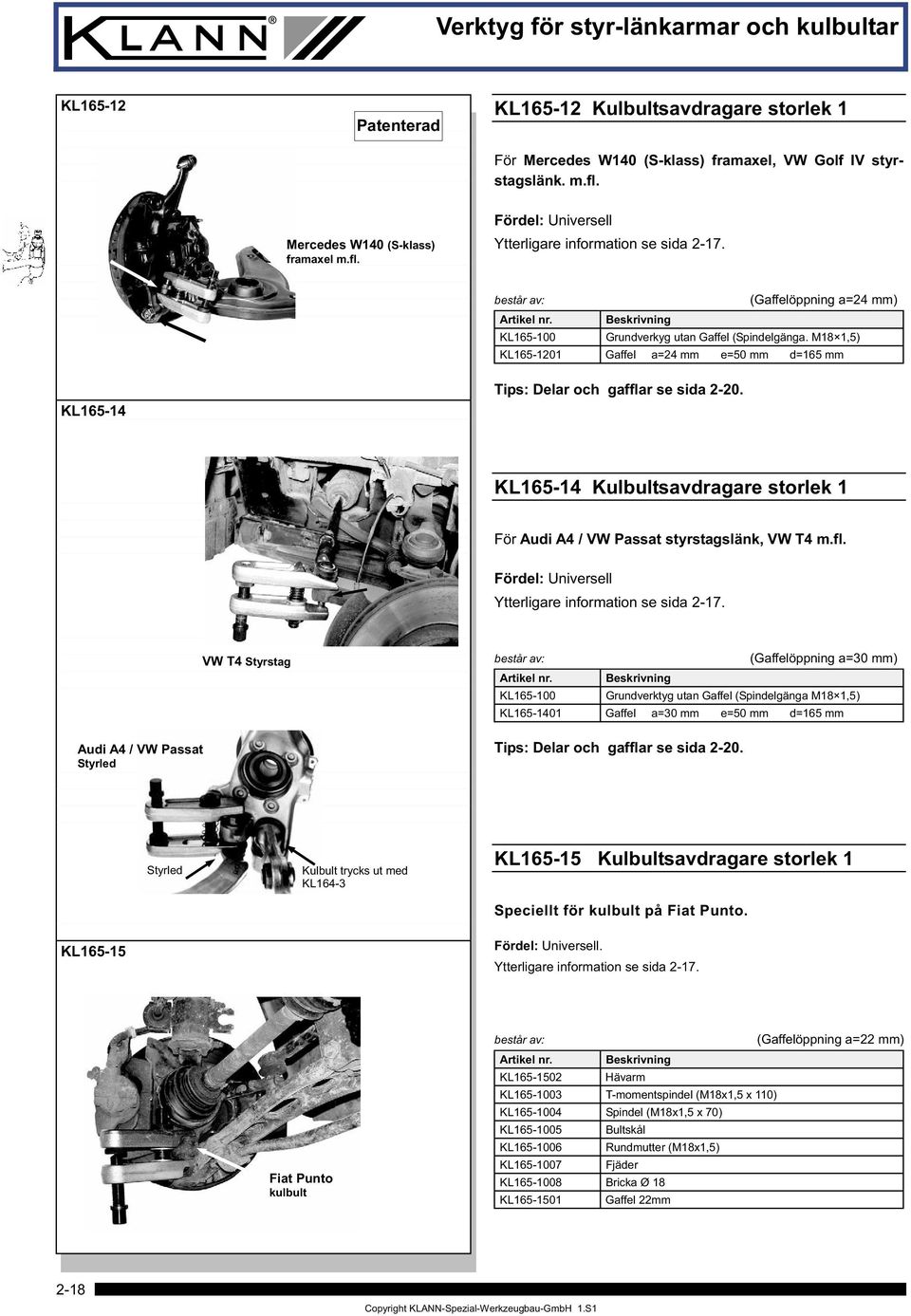 KL165-14 Kulbultsavdragare storlek 1 För Audi A4 / VW Passat styrstagslänk, VW T4 m.fl. Fördel: Ytterligare information se sida 2-17.