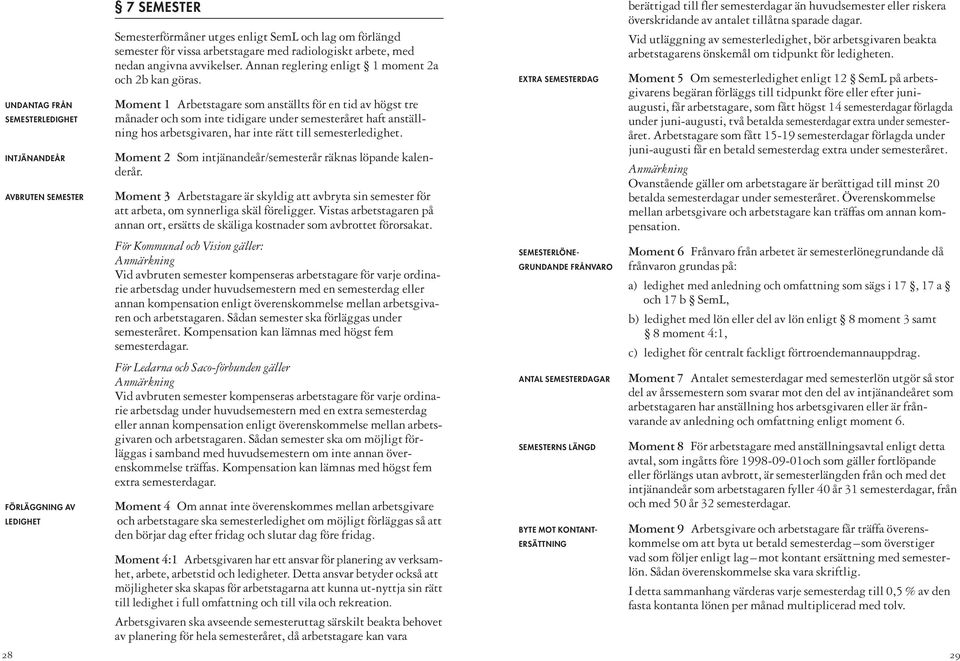 Moment 1 Arbetstagare som anställts för en tid av högst tre månader och som inte tidigare under semesteråret haft anställning hos arbetsgivaren, har inte rätt till semesterledighet.