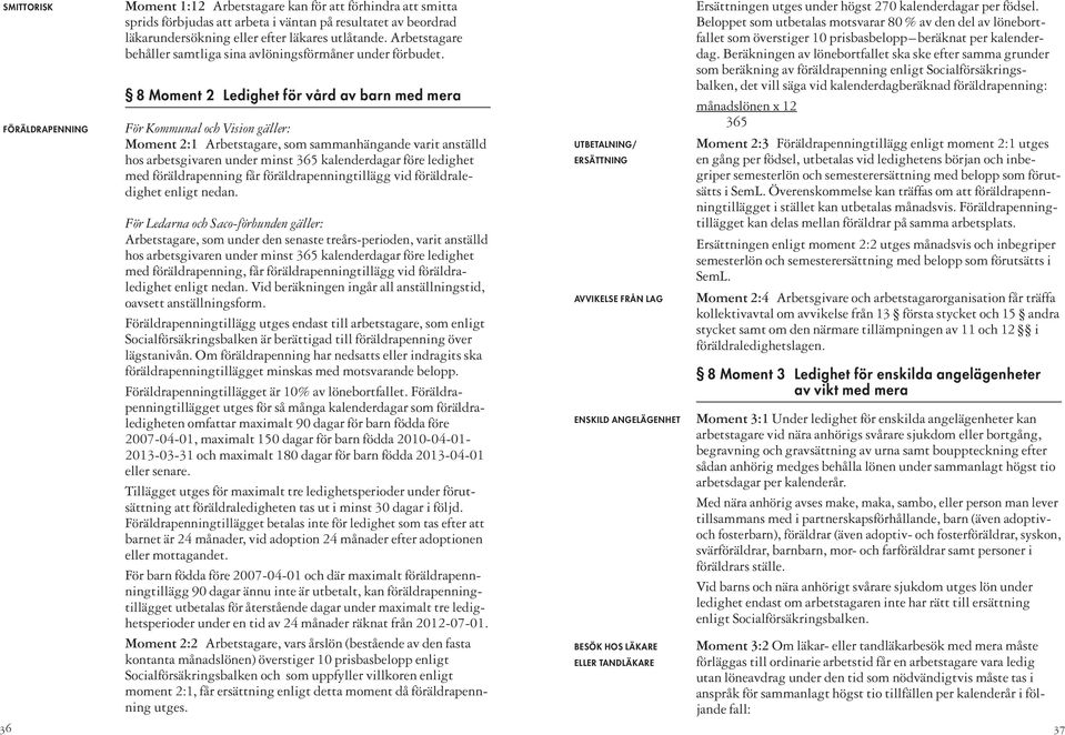 8 Moment 2 Ledighet för vård av barn med mera För Kommunal och Vision gäller: Moment 2:1 Arbetstagare, som sammanhängande varit anställd hos arbetsgivaren under minst 365 kalenderdagar före ledighet