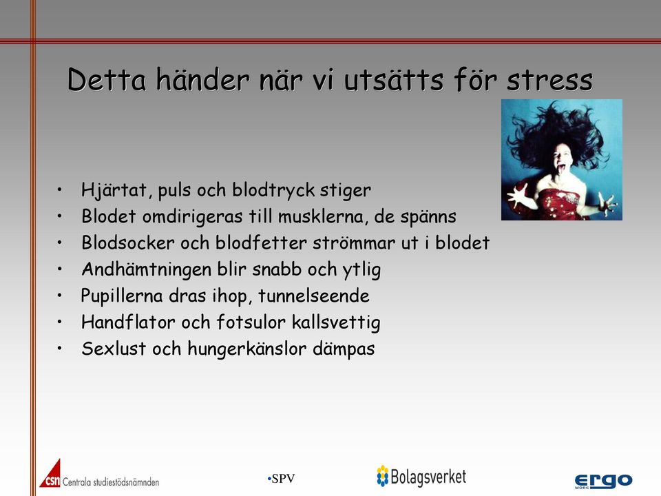 strömmar ut i blodet Andhämtningen blir snabb och ytlig Pupillerna dras