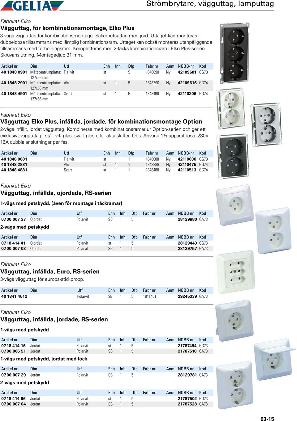 Kompletteras med 2-facks kombinationsram i Elko Plus-serien. Skruvanslutning. Montagedjup 31 mm.