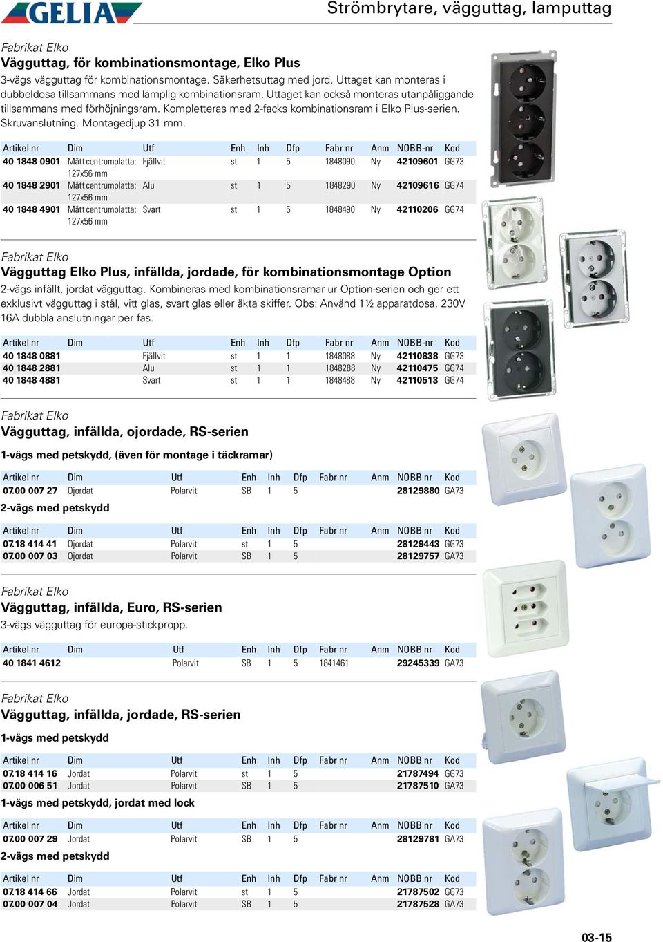 Kompletteras med 2-facks kombinationsram i Elko Plus-serien. Skruvanslutning. Montagedjup 31 mm.