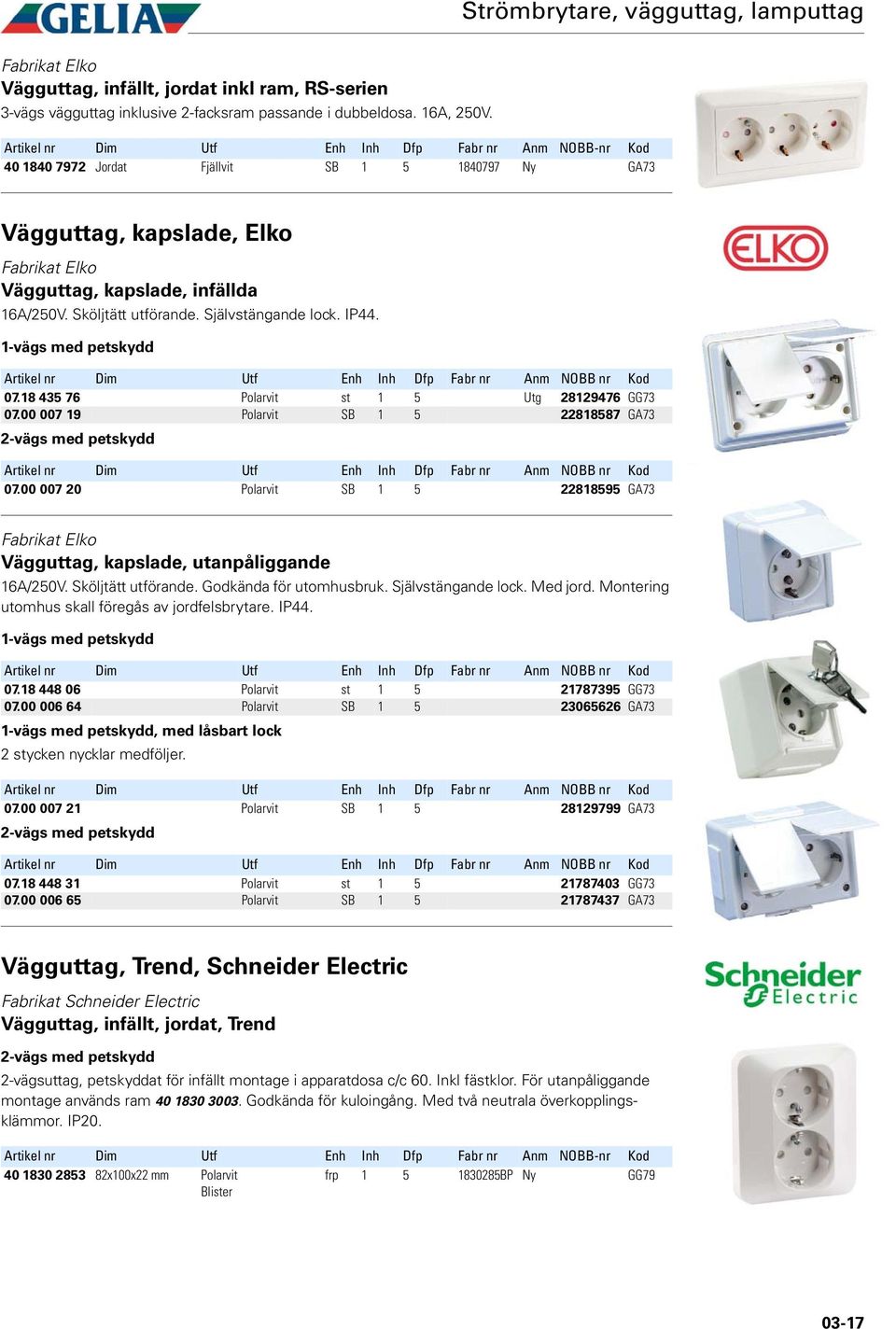 18 435 76 Polarvit st 1 5 Utg 28129476 GG73 07.00 007 19 Polarvit SB 1 5 22818587 GA73 2-vägs med petskydd 07.00 007 20 Polarvit SB 1 5 22818595 GA73 Vägguttag, kapslade, utanpåliggande 16A/250V.