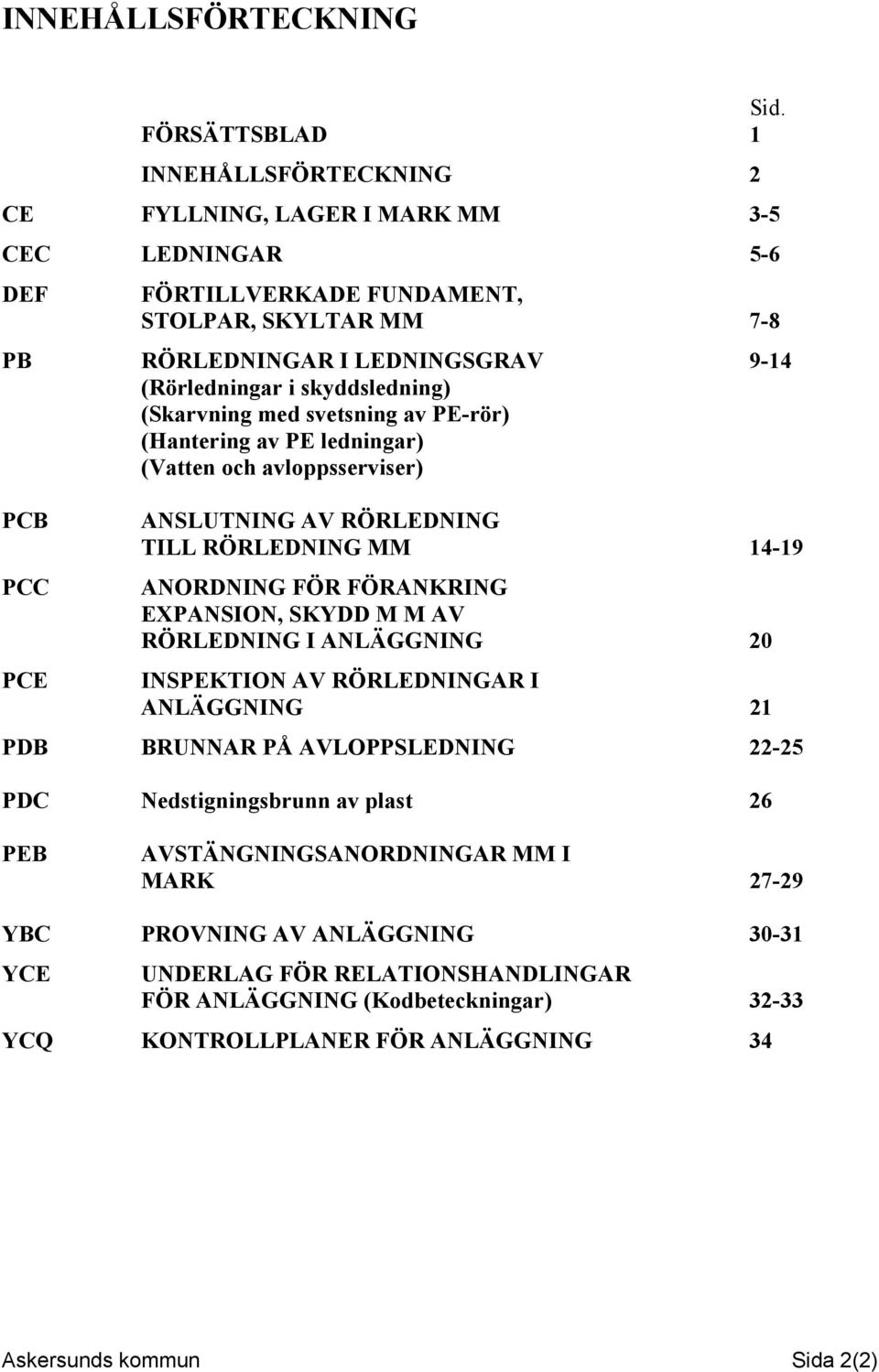 skyddsledning) (Skarvning med svetsning av PE-rör) (Hantering av PE ledningar) (Vatten och avloppsserviser) PCB PCC PCE ANSLUTNING AV RÖRLEDNING TILL RÖRLEDNING MM 14-19 ANORDNING FÖR FÖRANKRING