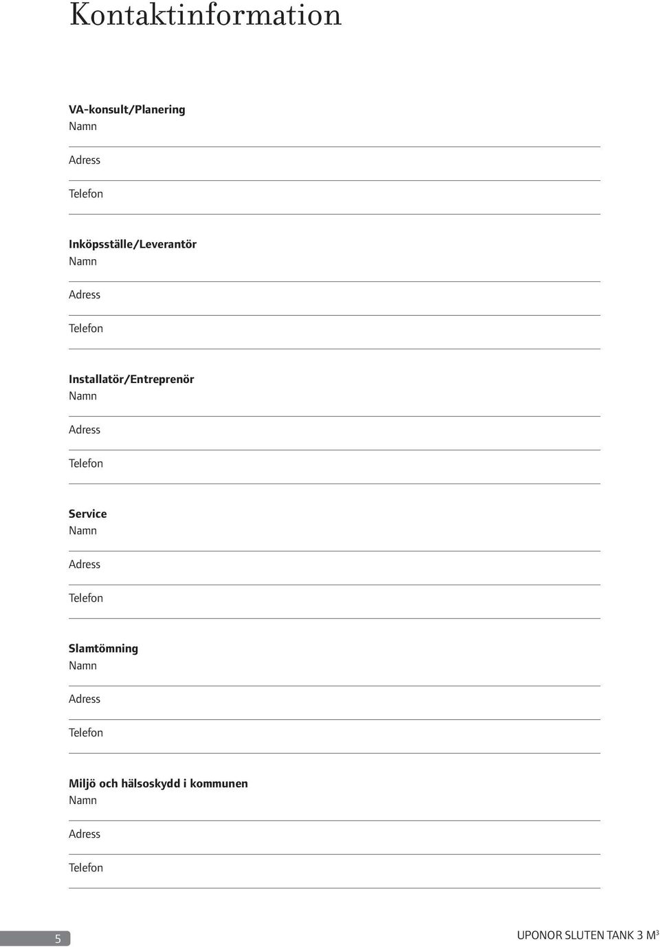 Namn Adress Telefon Service Namn Adress Telefon Slamtömning Namn Adress