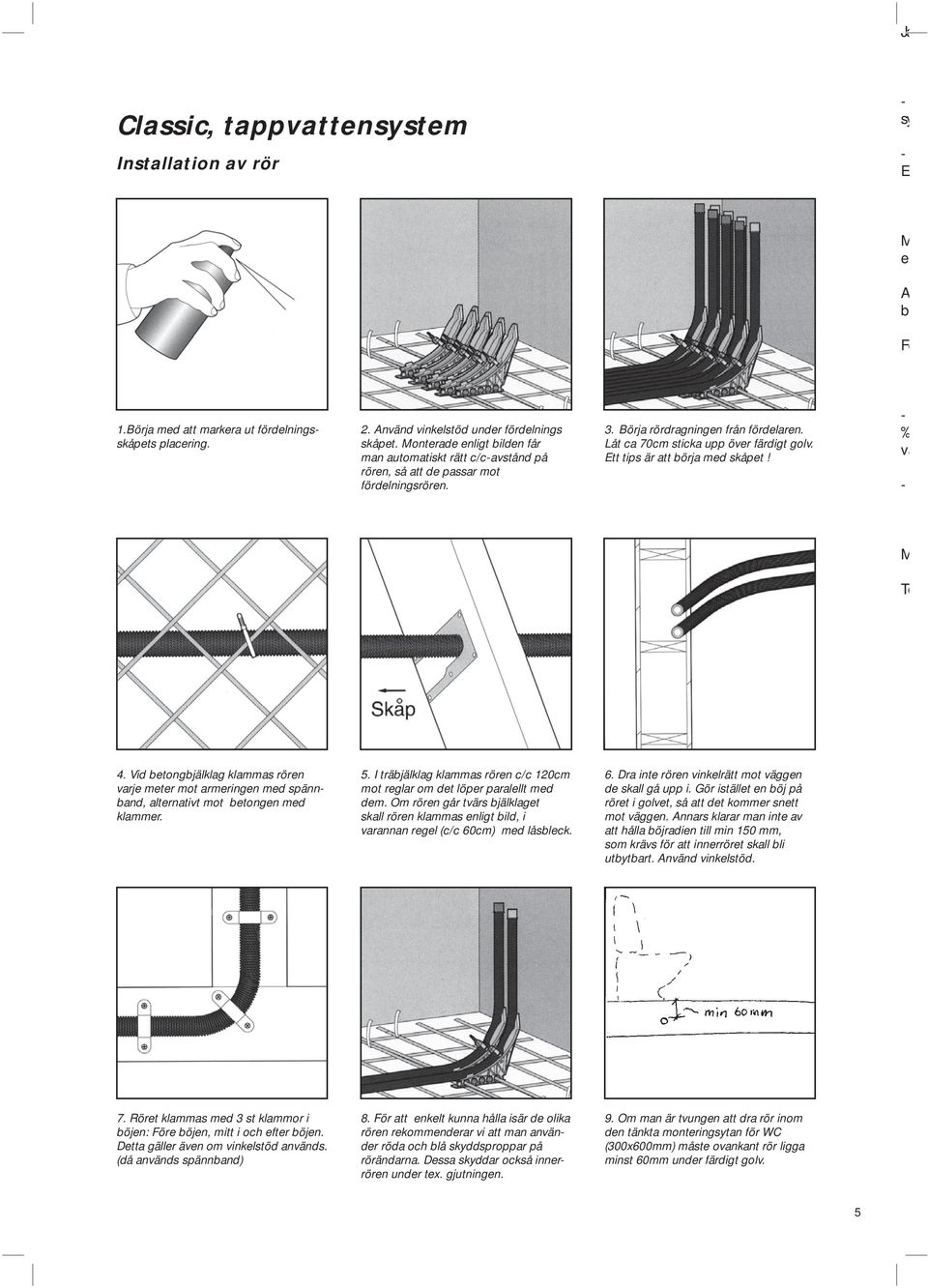 Ett tips är att börja med skåpet! - va - M To 4. Vid betongbjälklag klammas rören varje meter mot armeringen med spännband, alternativt mot betongen med klammer. 5.