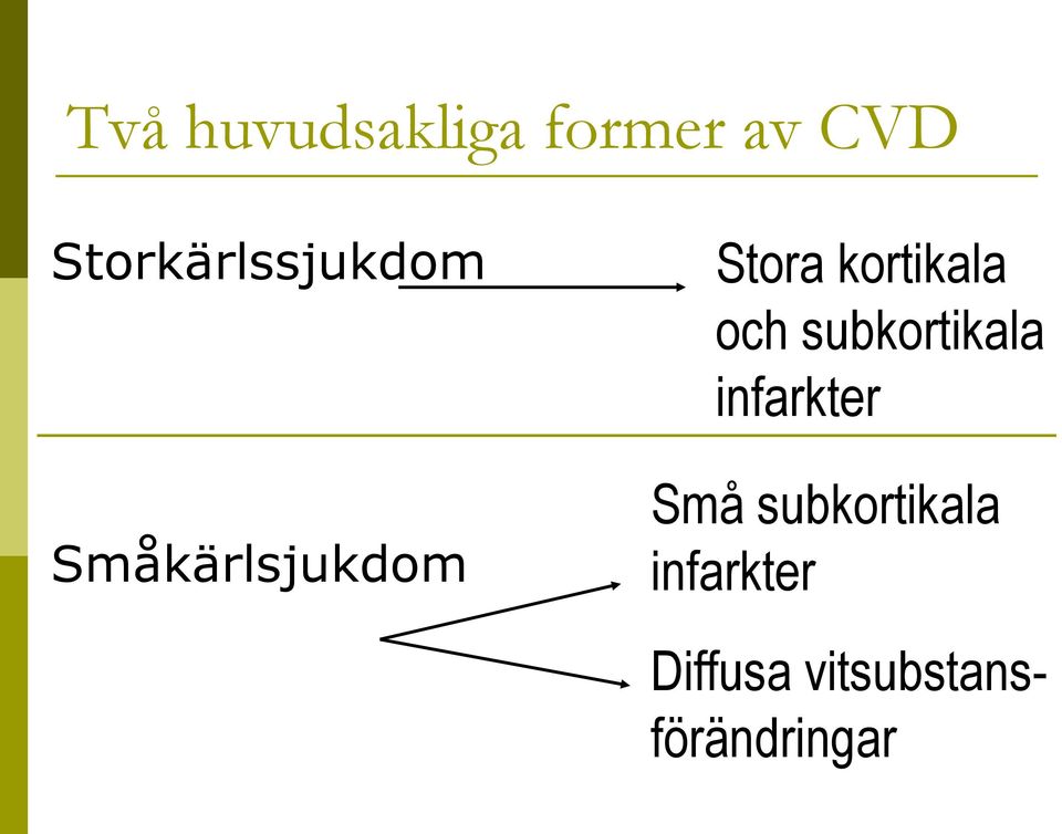 kortikala och subkortikala infarkter Små