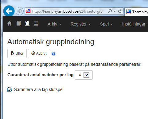 Steg-för-stegbeskrivning av gruppindelning, skapande av matcher samt schemaläggning. Gruppindelning och skapande av matcher 1.