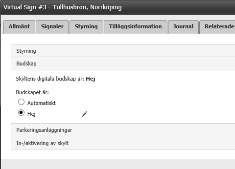 Parkeringsledning: Fönster för konfigurering av fritextbudskap. 4. Ange önskad fritext och klicka därefter på knappen Spara. 5.