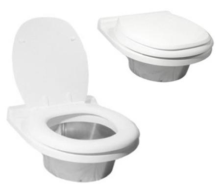 Toalettstolar (1) CL300 H x D x W = 16 cm x 53 cm x 40 cm Färg: Vit (glansig) Tillverkad av glasfiber och polyesterharts med gelbeläggning (pigmenterad polyesterharts) Insida i rostfritt stål.
