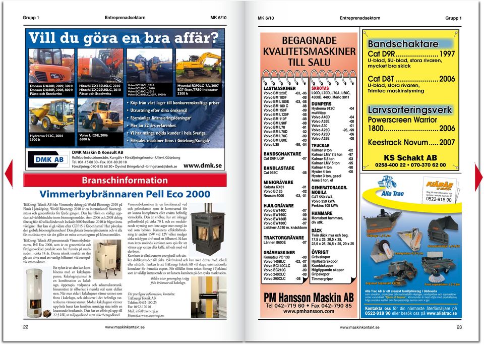 DMK Maskin & Konsult AB Rollsbo Industriområde, Kungälv Försäljningskontor: Ullevi, Göteborg Tel. 031-15 68 30 Fax. 031-80 20 18 Försäljning: 070-815 68 30 Öyvind Bringeland bringeland@dmk.
