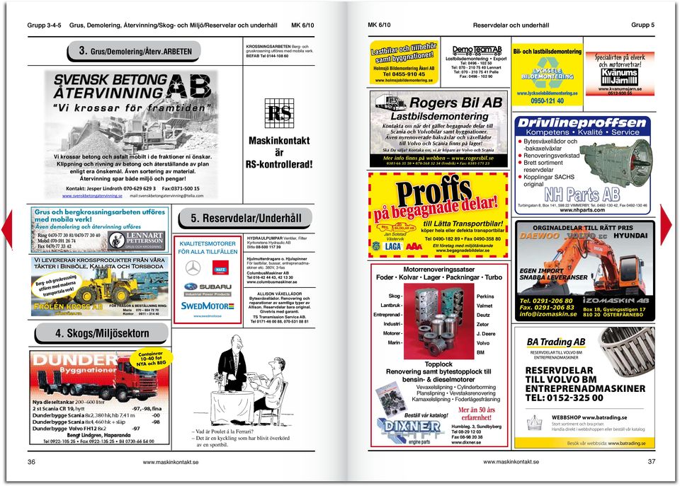 se M Y Fax:0371-500 15 Även demolering och återvinning utföres Ring 0470-77 30 81/0470-77 30 40 Mobil 070-591 26 74 Fax 0470-77 33 42 Underhåll 4.