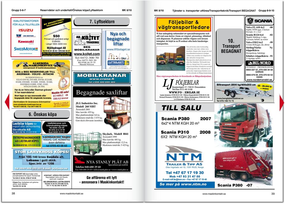 se entreprenad- & lantbruksmaskiner NYA o BEG RE SERV DE LAR TILL ÅKERMAN - VOLVO - HITACHI NU DEMONTERAS t ex VOLVO EW140, EW140B, EW160, EC210B, EC240, EW230B, EC230B, EW200, EC300, ÅKERMAN H10MB,