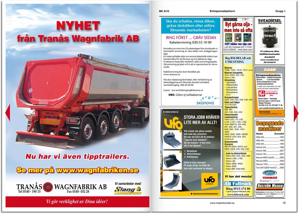 Kabelskopa Detta är bara exempel. På www.ufoab.se hittar du hela vårt sortiment av skopor. Ny kompakt Leif Åhl tippvibrator för 0510-530437 de flesta www.lyom.