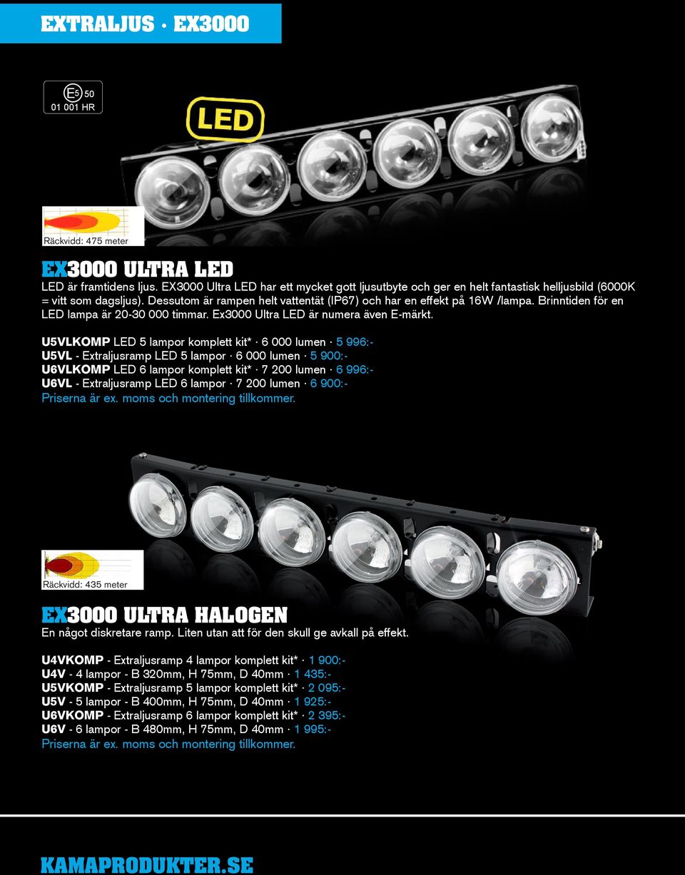 Brinntiden för en LED lampa är 20-30 000 timmar. Ex3000 Ultra LED är numera även E-märkt.