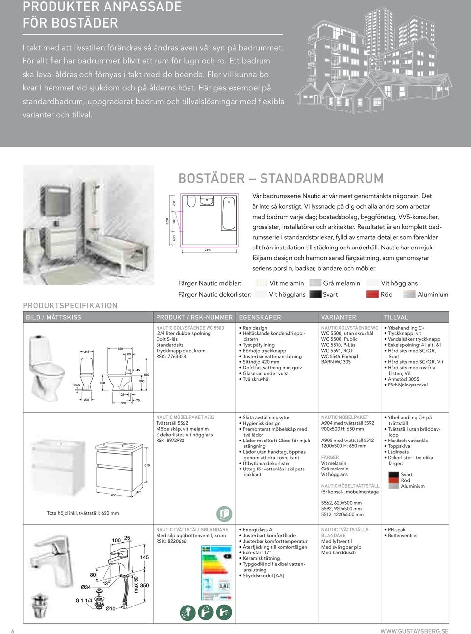 Här ges exempel på standardbadrum, uppgraderat badrum och tillvalslösningar med flexibla varianter och tillval. Bostäder standardbadrum Vår badrumsserie Nautic är vår mest genomtänkta någonsin.