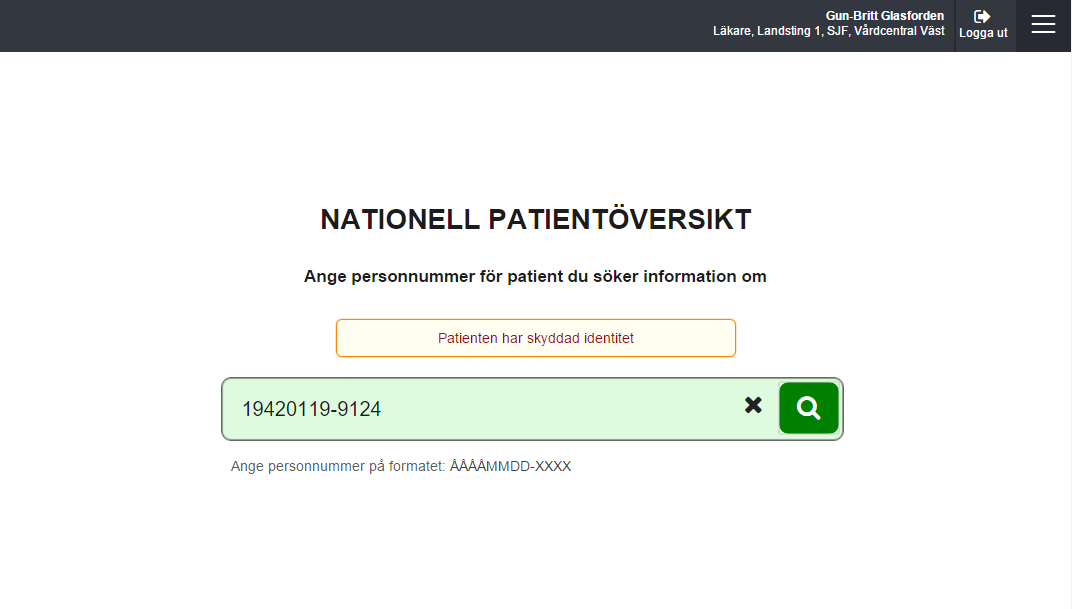 3.1.4 Skyddad identitet Patienten har skyddad identitet.