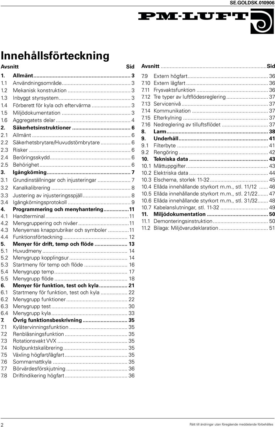 .. 7 3.1 Grundinställningar och injusteringar... 7 3.2 Kanalkalibrering... 8 3.3 Justering av injusteringsspjäll... 8 3.4 Igångkörningsprotokoll... 9 4. Programmering och menyhantering...11 4.